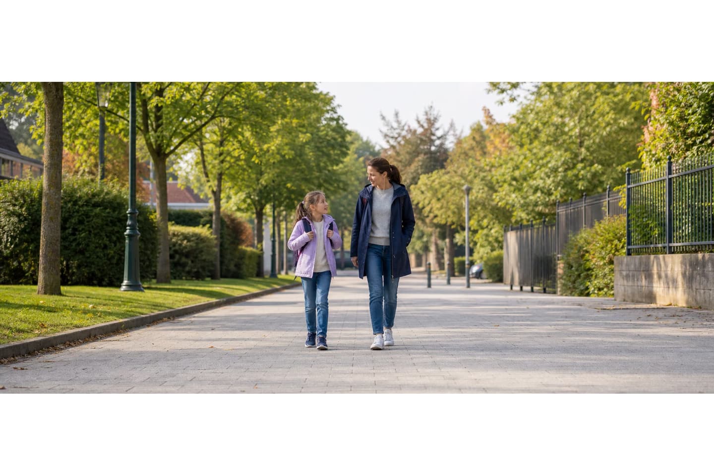 Un enfant marche dehors aux côtés d'un parent