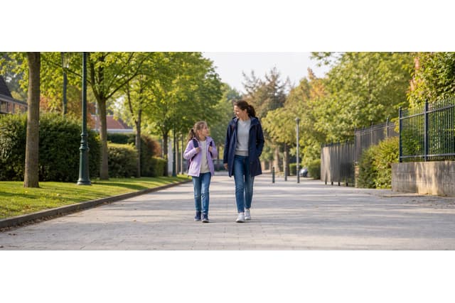 Un enfant marche dehors aux côtés d'un parent