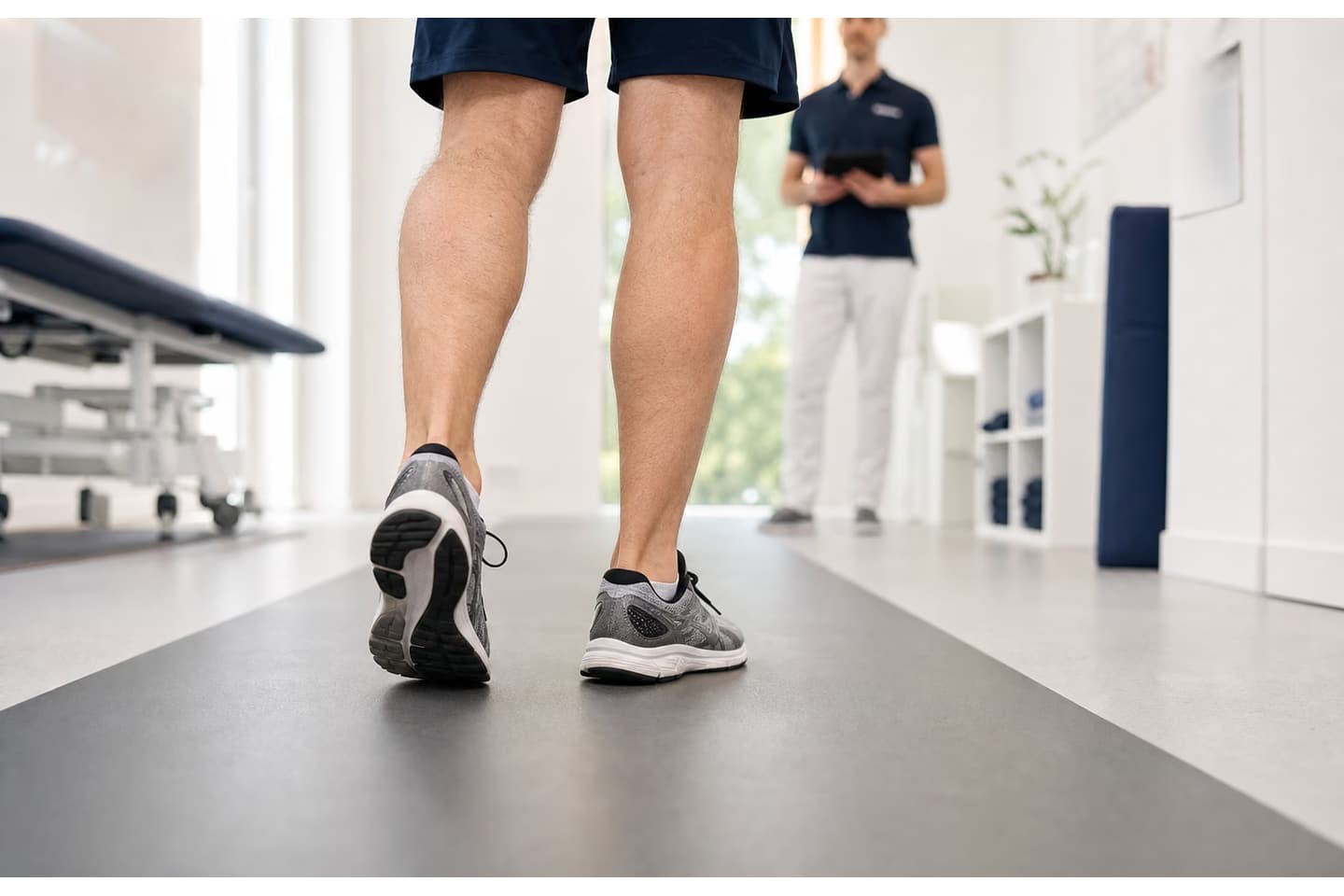 Rear view of feet during a walking assessment
