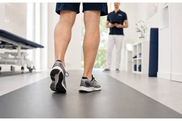 Vue arrière des pieds pendant une évaluation de la marche