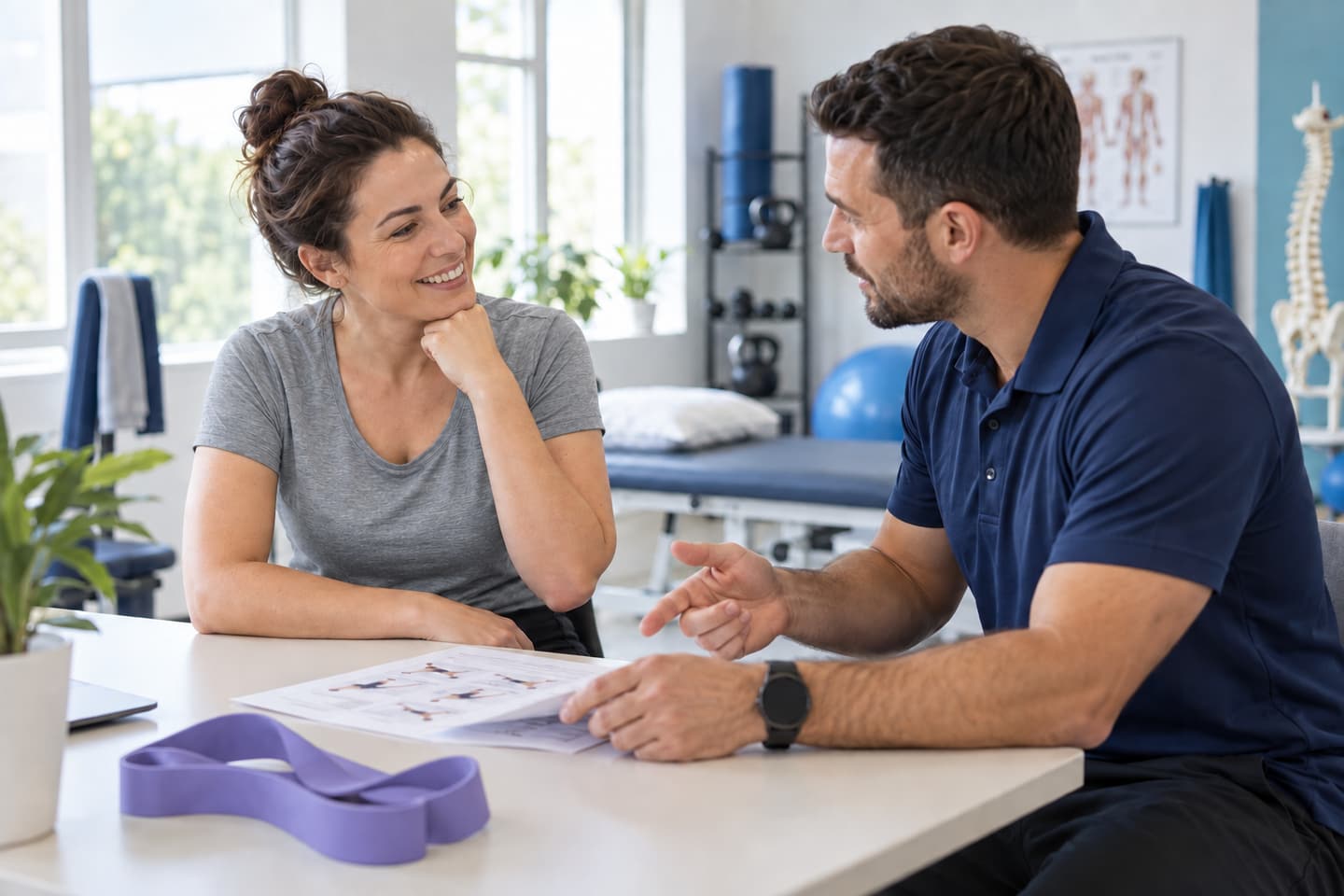 Patient and physiotherapist discussing an exercise plan