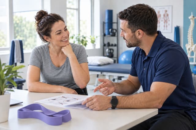 Patient and physiotherapist discussing an exercise plan
