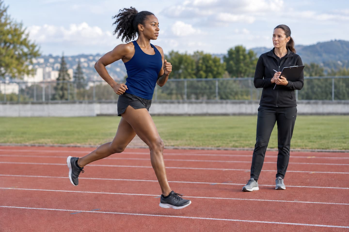 Practitioner observing a recreational runner on a track