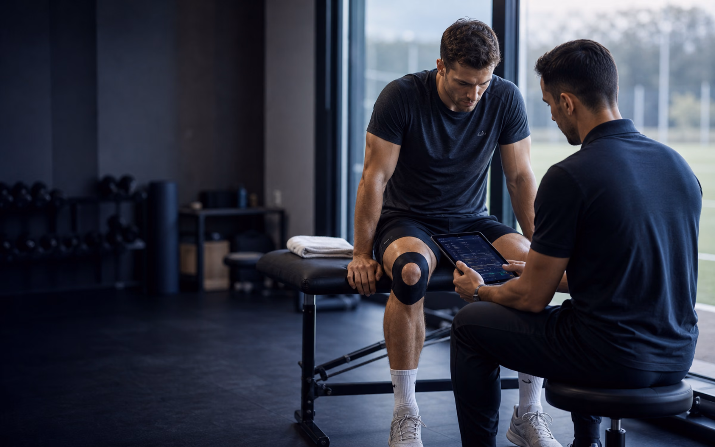 Sports clinician reviewing return-to-play data with an athlete